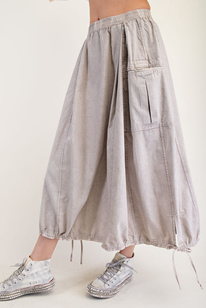 Mineral Wash Twill Cargo Maxi Skirt