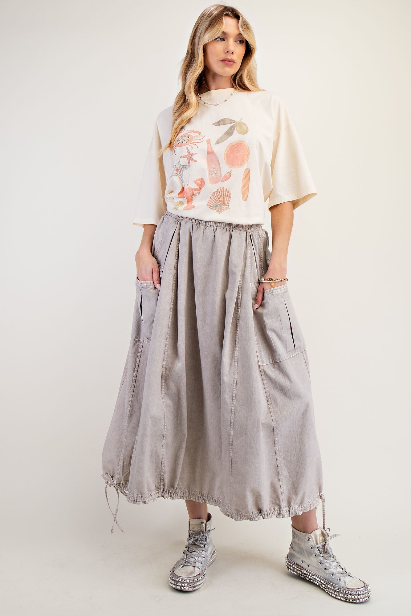 Mineral Wash Twill Cargo Maxi Skirt