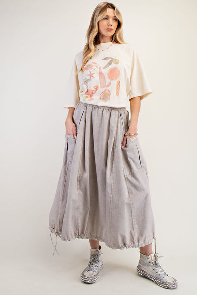 Mineral Wash Twill Cargo Maxi Skirt