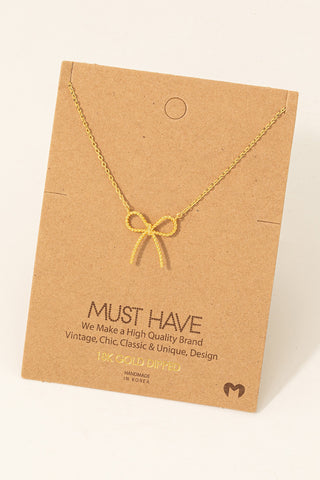 Gold Dipped Textured Bow Pendant Necklace