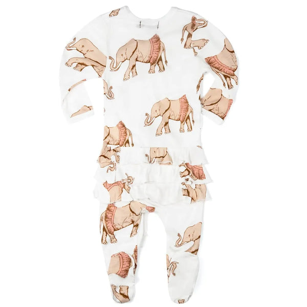 Tutu Elephant Ruffle Zipper Footed Romper