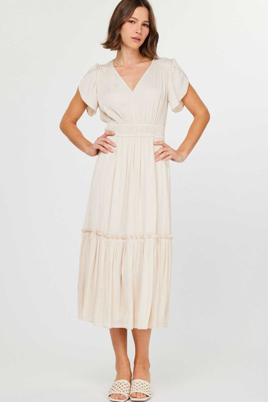 V-neck Tiered Midi Dress