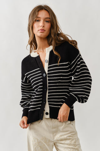 Voluminous Sleeve Stripe Cardigan