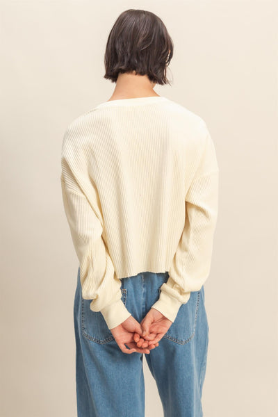 Mineral Washed Waffle Long Sleeve Top