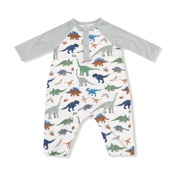 Washy Dinos Long Sleeve Raglan Henley Romper