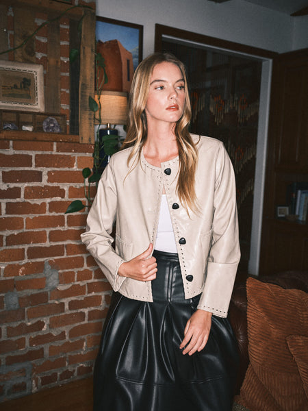 Whipstitch Edge Faux Leather Jacket - Lulu Bella Boutique