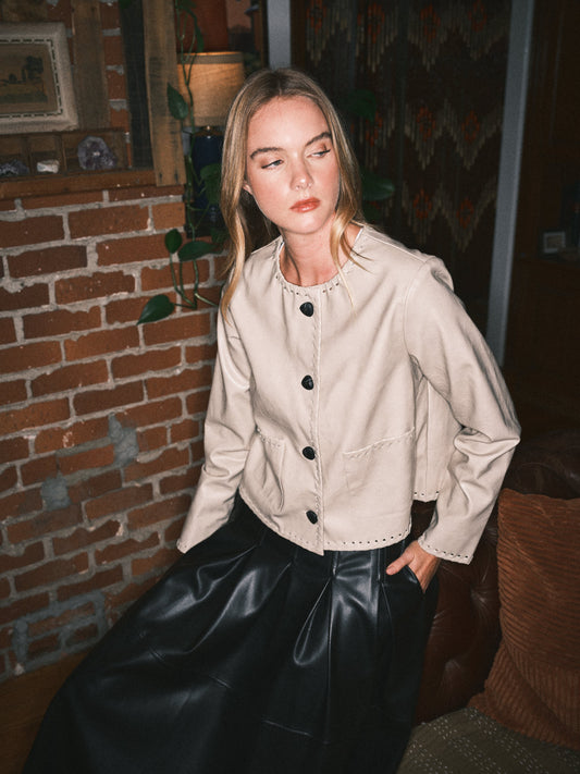 Whipstitch Edge Faux Leather Jacket