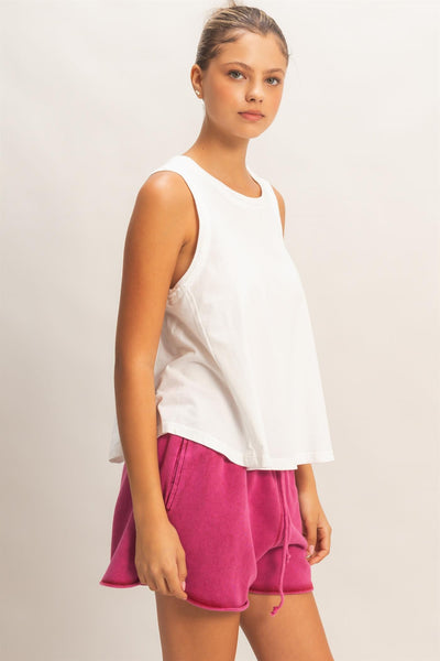 Raw Edge Details Sleeveless Washed Top - Lulu Bella Boutique