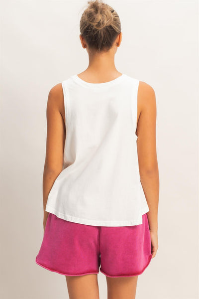 Raw Edge Details Sleeveless Washed Top - Lulu Bella Boutique