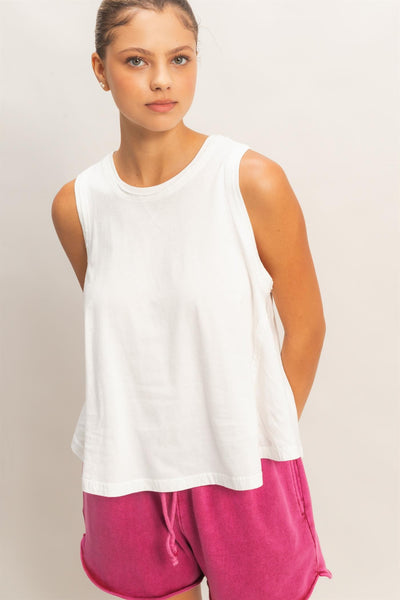 Raw Edge Details Sleeveless Washed Top - Lulu Bella Boutique