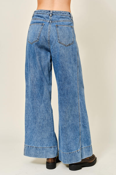 Soft Light Denim Wide Pants With Seam Detail - Lulu Bella Boutique
