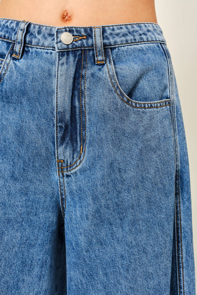 Soft Light Denim Wide Pants With Seam Detail - Lulu Bella Boutique