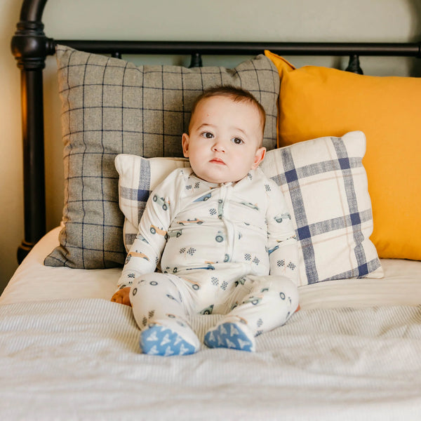 Zip-up Footie Pajamas in Speedster - Lulu Bella Boutique