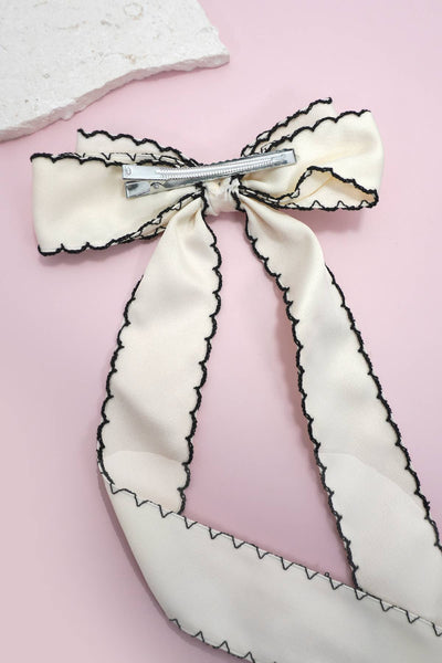 Zigzag Edge Hair Bow Ribbon Hair Clips | 40H763: Off White - Lulu Bella Boutique