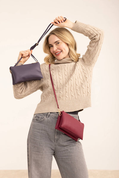 M013 Riley Monogrammable 3 Compartment Crossbody/Wristlet: Midnight Black - Lulu Bella Boutique