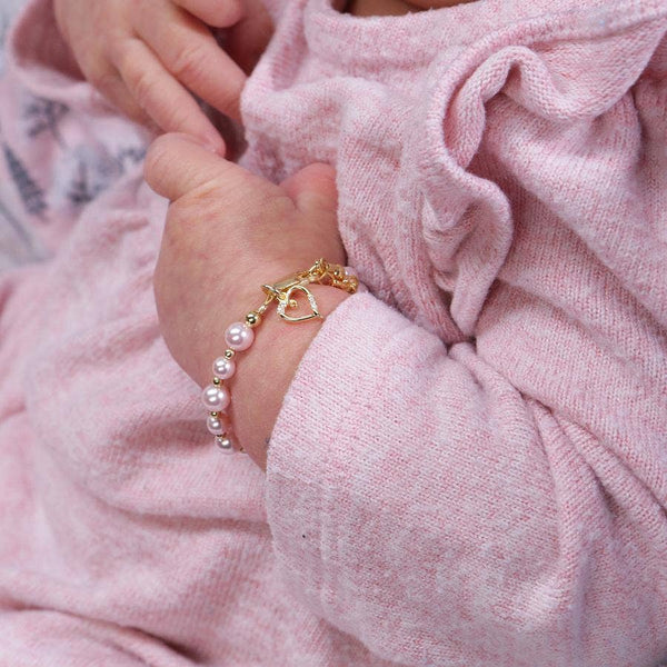 14K Gold-Plated Pink Pearl Baby Heart Bracelet Kids Jewelry: Small 0-12m - Lulu Bella Boutique