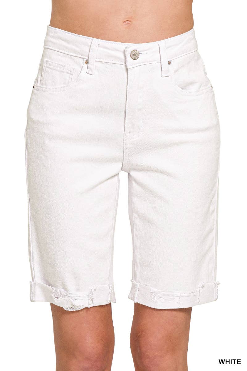 Distressed Bermuda Shorts: WHITE-175946 / L