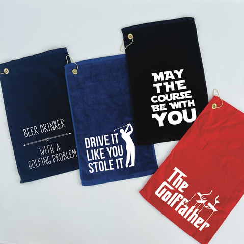 Hilarious Golf Towels (Set I): Navy Blue / May The Course Be With You - Lulu Bella Boutique