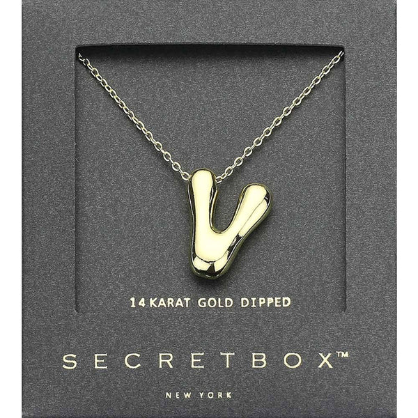 SECRET BOX_ 14K Gold Dipped Bubble Initial Pendant Necklace
: A