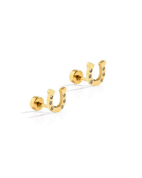 Screwback Stud Earrings - Horseshoe Gold