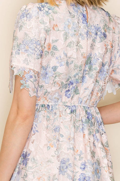 Floral Lace Midi Dress with Scalloped Hem: Multi / S - Lulu Bella Boutique