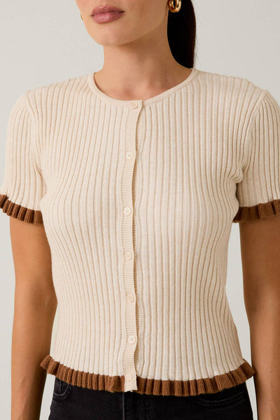 Button Down Ruffle Detail Ribbed Top - Lulu Bella Boutique