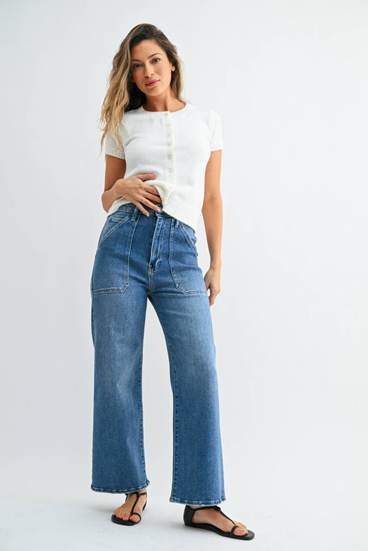 BP339J - MED - High Rise Cargo Pocket Wide Leg - Lulu Bella Boutique