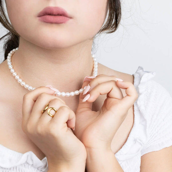 18K Gold PVD Freshwater Pearl Beaded Necklace: Gold