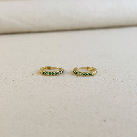 18k Gold Filled Colored CZ Hoop Earrings: Emerald - Lulu Bella Boutique