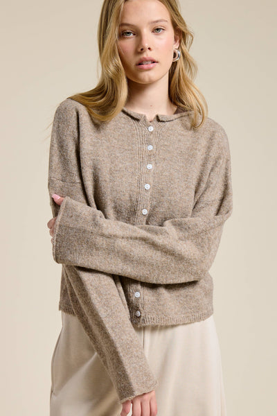 Essential Button Down Cardigan Top: Mocha