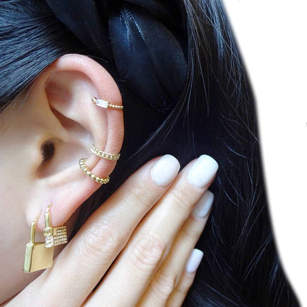 CZ Lock Huggies Earrings