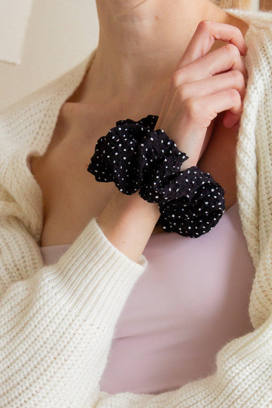 Black Polka Dot Jumbo Scrunchie