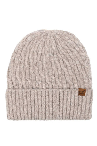 C.C Chain Link Cable Cuff Beanie: Taupe