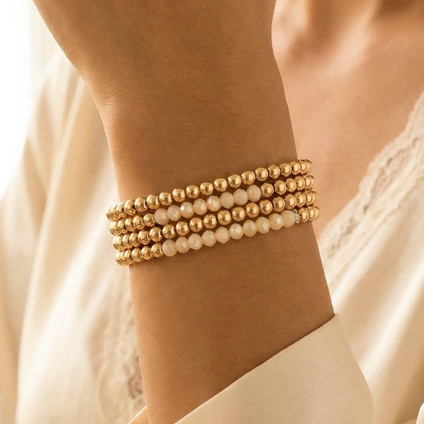 Layered Metallic Beaded Bracelet Set: WGNAT - Lulu Bella Boutique