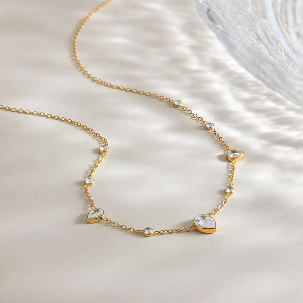 18K STAINLESS STEEL TARNISH FREE CZ NECKLACE | 40NK9693: GOLD - Lulu Bella Boutique