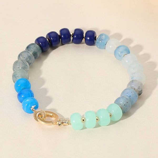 Natural Stone Metal Ball Beaded Bracelet: MLT - Lulu Bella Boutique