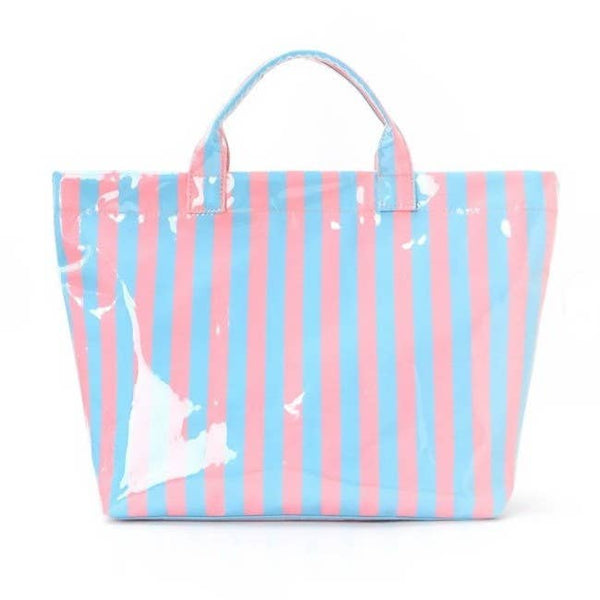 Large Striped Vinyl Tote Bags | 40P595: PINK GREEN - Lulu Bella Boutique