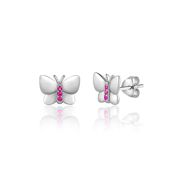 925 Sterling Silver Butterfly Earrings with Pink CZ