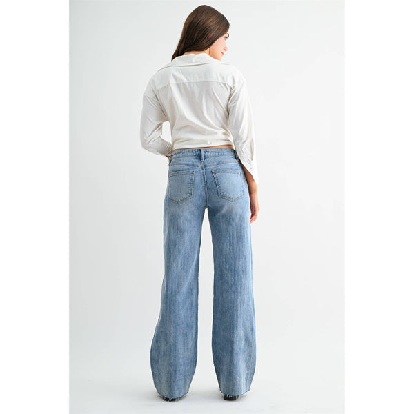 MID-RISE WIDE STRIPE JEANS: ASTRONAUT / 24 - Lulu Bella Boutique