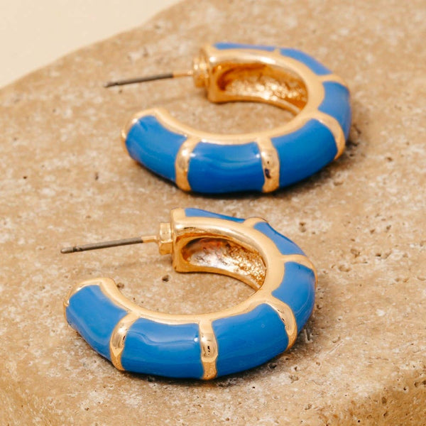 Enamel Bamboo Style Hoop Earrings: WHT - Lulu Bella Boutique