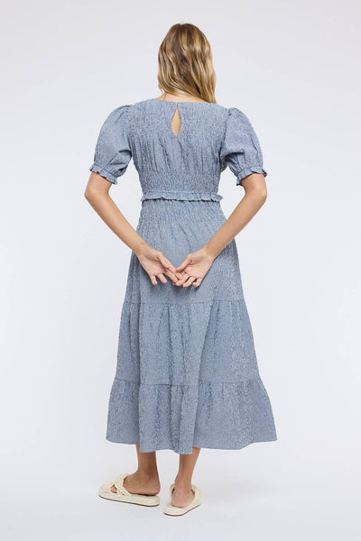 GINGHAM SMOCKED MIDI DRESS: NAVY/WHITE - Lulu Bella Boutique