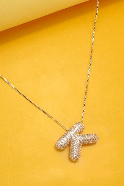 INITIAL PAVE RHINESTONE BUBBLE BALLOON NECKLACE | 80N751: P