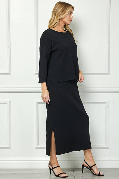 D5951 Cool-touch knit relaxed sweater dress: BLACK / S-M-L (2-2-2) - Lulu Bella Boutique