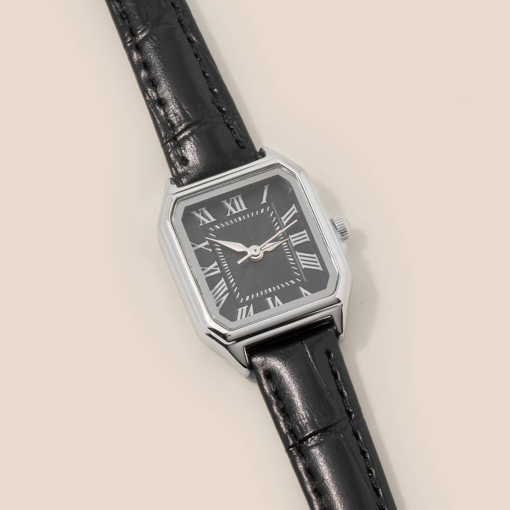 Thin Leather Strap Vintage Square Watch: BKSB