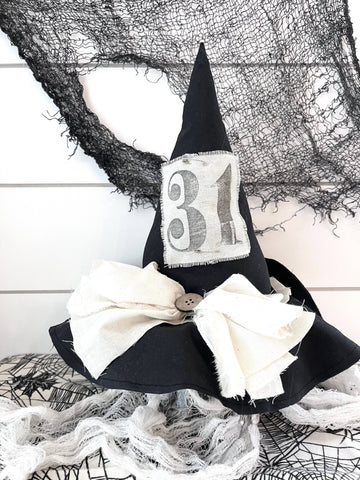 Primitive Witch Hat Black, Handmade Halloween Home Decor - Lulu Bella Boutique