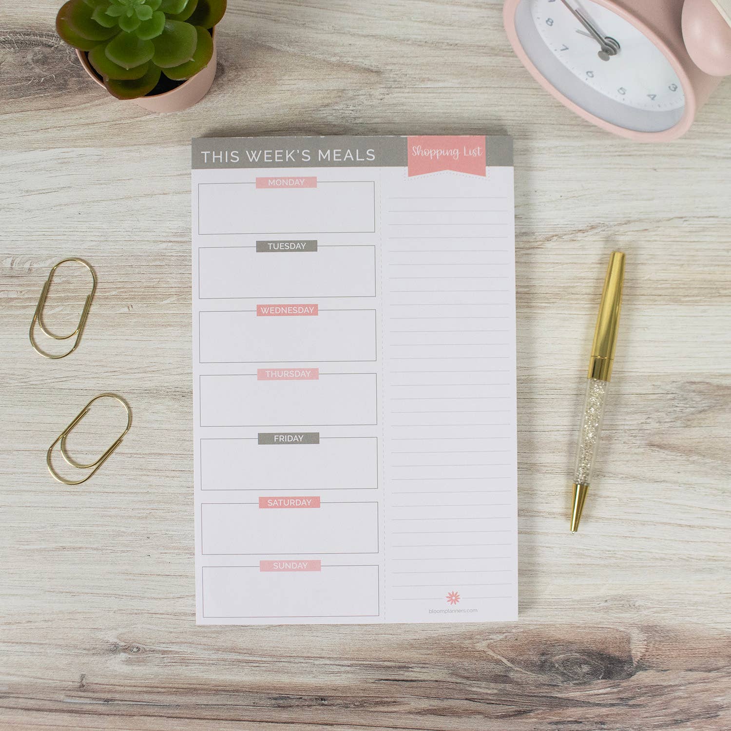 6x9 Magnetic Meal Planning Pad, Choose Design: Grey & Pink