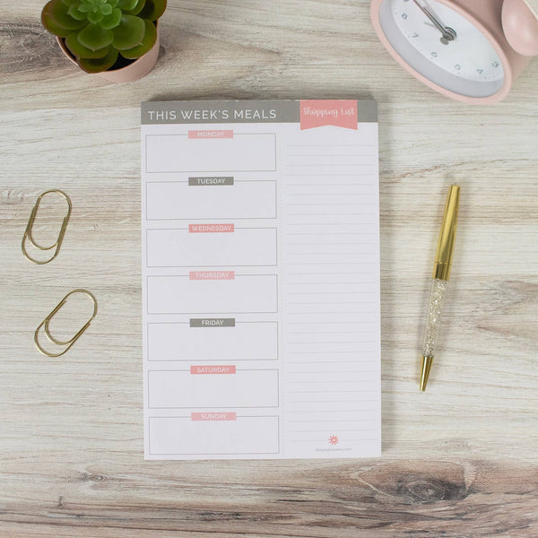 6x9 Magnetic Meal Planning Pad, Choose Design: Grey & Pink