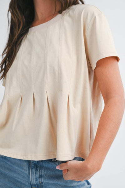 Pleated Swing Tee Top: Oat