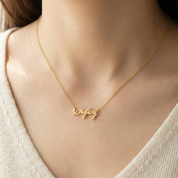 Gold Dipped Wifey Handwritten Pendant Necklace: G - Lulu Bella Boutique