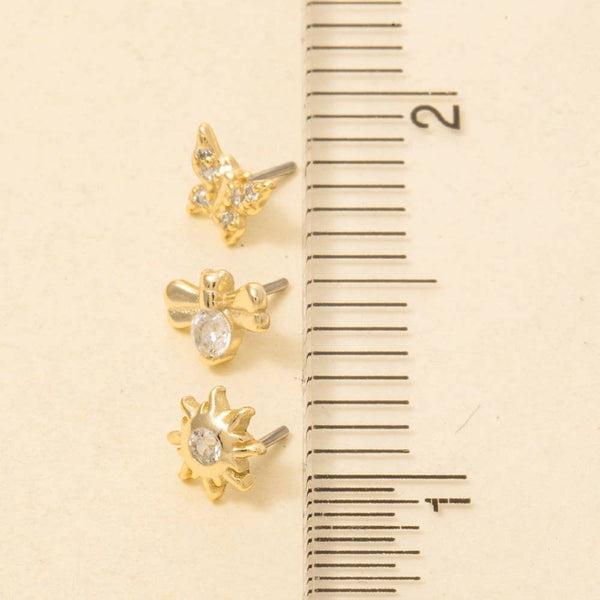 Sterling Silver Flat Back Mini Stud Earrings Set: GZ